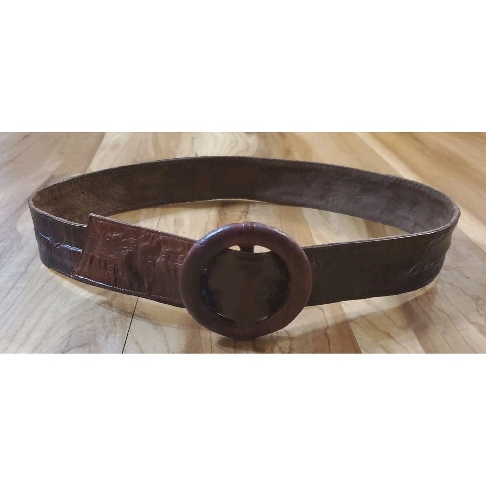 Genuine 80's Vintage Eel Skin Belt & Covered Buckle Brown SUNCO